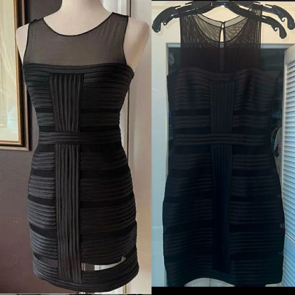 Cache black mesh bandage dress vintage Y2K sleeveless mini cocktail dress XS